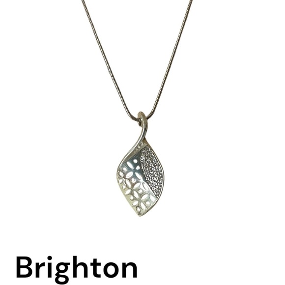 Brighton Geo Twirl Shine Teardrop Rhinestone Silver Twisted Pendant Necklace - Picture 1 of 6
